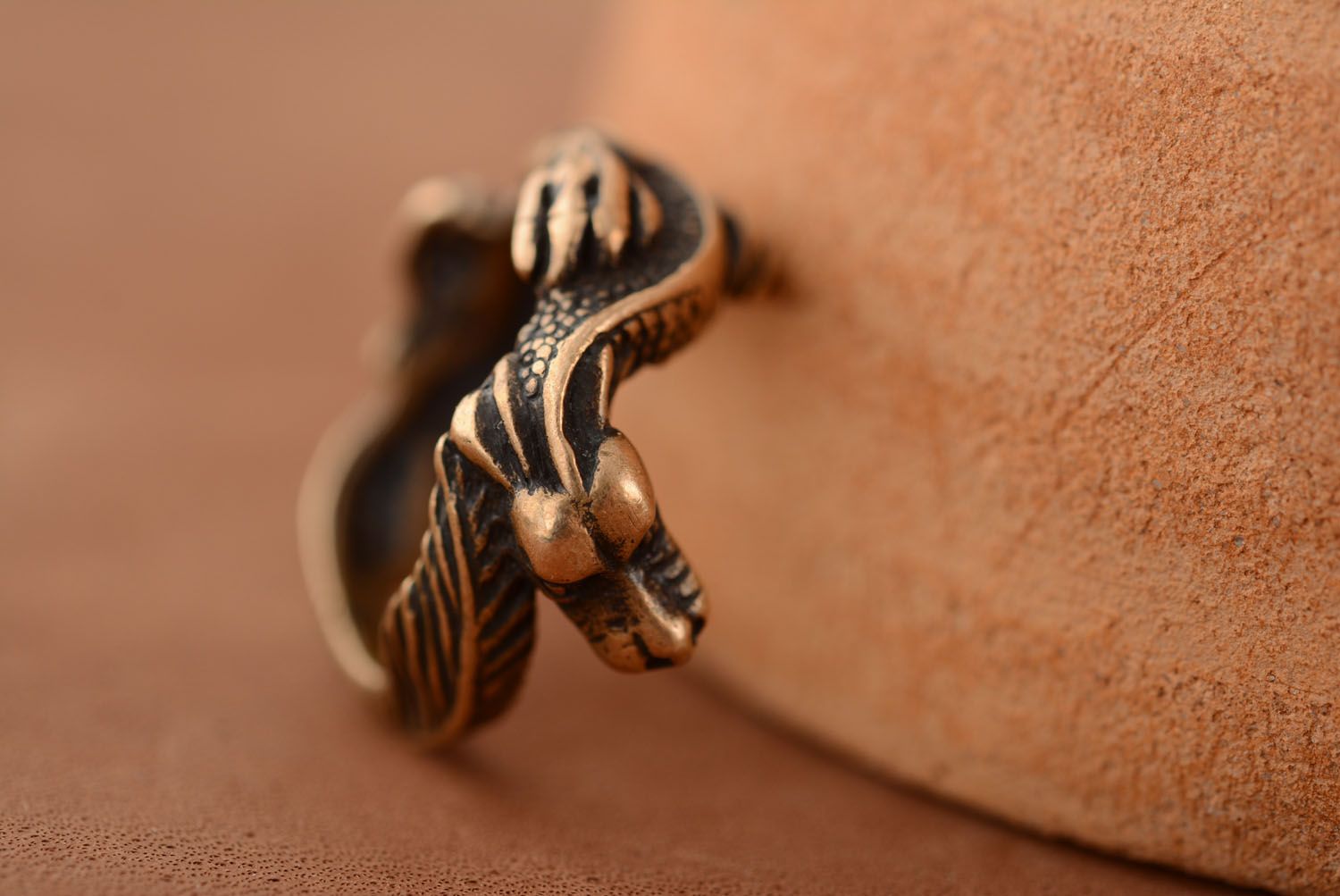 Bronze ring Dragon and the Sun photo 2