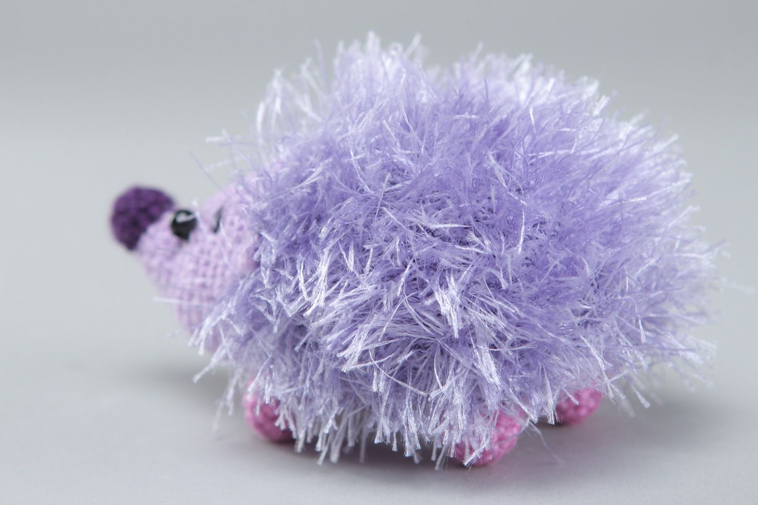 Handmade designer soft toy crocheted of acrylic threads violet hedgehog for kids photo 2