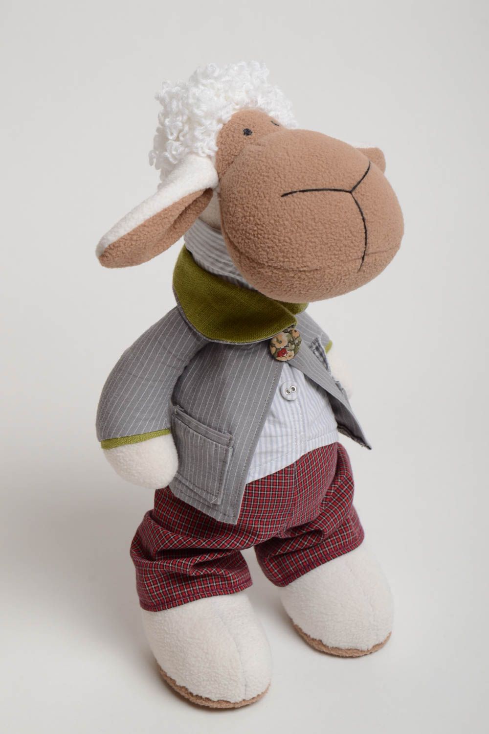 Beautiful soft toy lamb handmade doll made of natural fabrics and fleece photo 2
