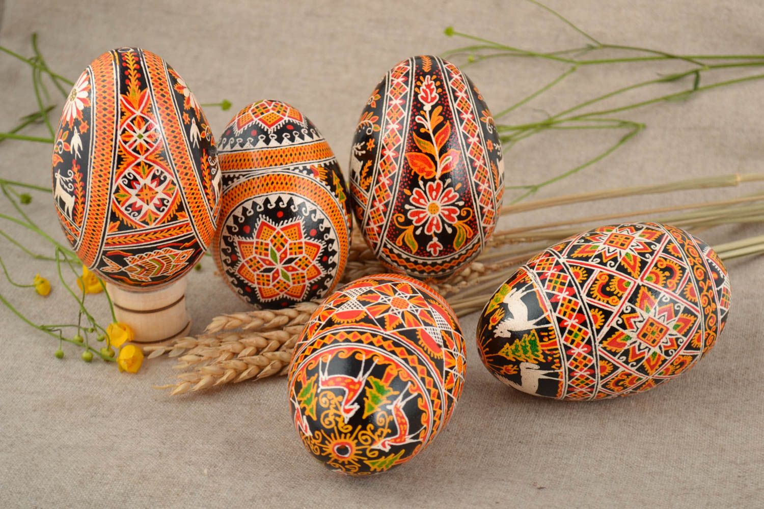 Set of Easter eggs painted with acrylics 5 pieces handmade ethnic pysankas  photo 1