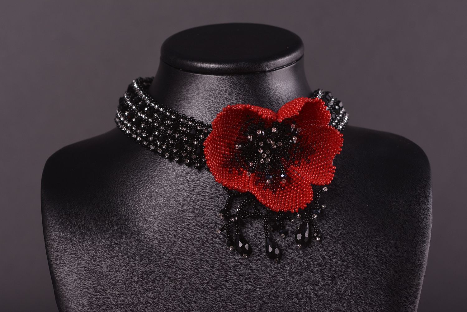 Handmade designer beaded necklace elegant necklace red and black jewelry photo 1