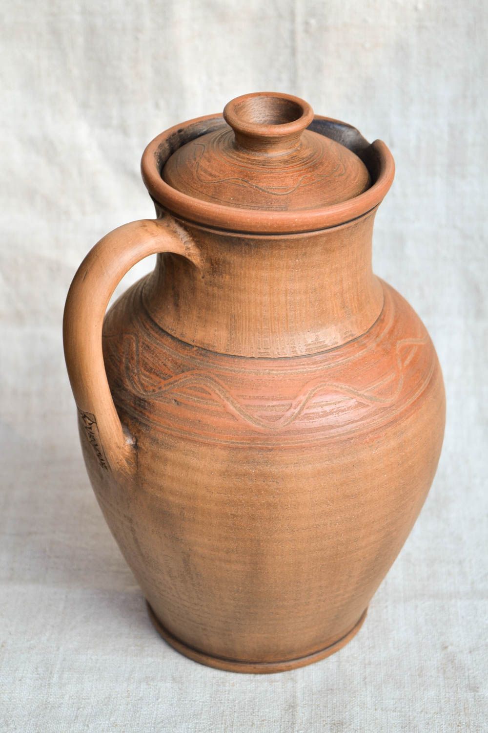 90 oz ceramic wine pitcher with handle and lid in terracotta color 2,4 lb photo 5