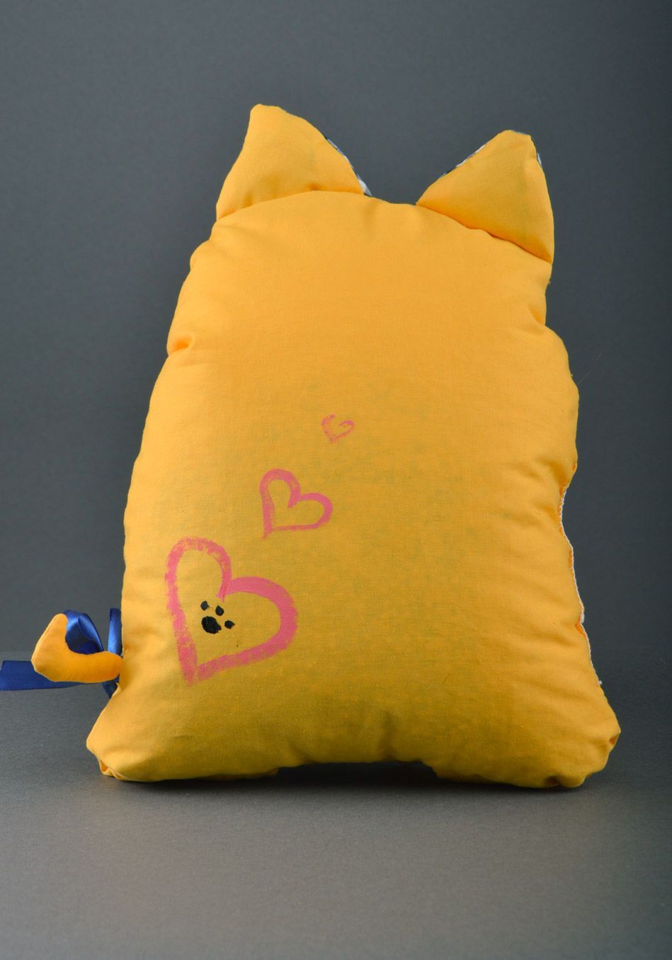 Large handmade aroma sachet pillow yellow toy cat with herbs inside photo 2