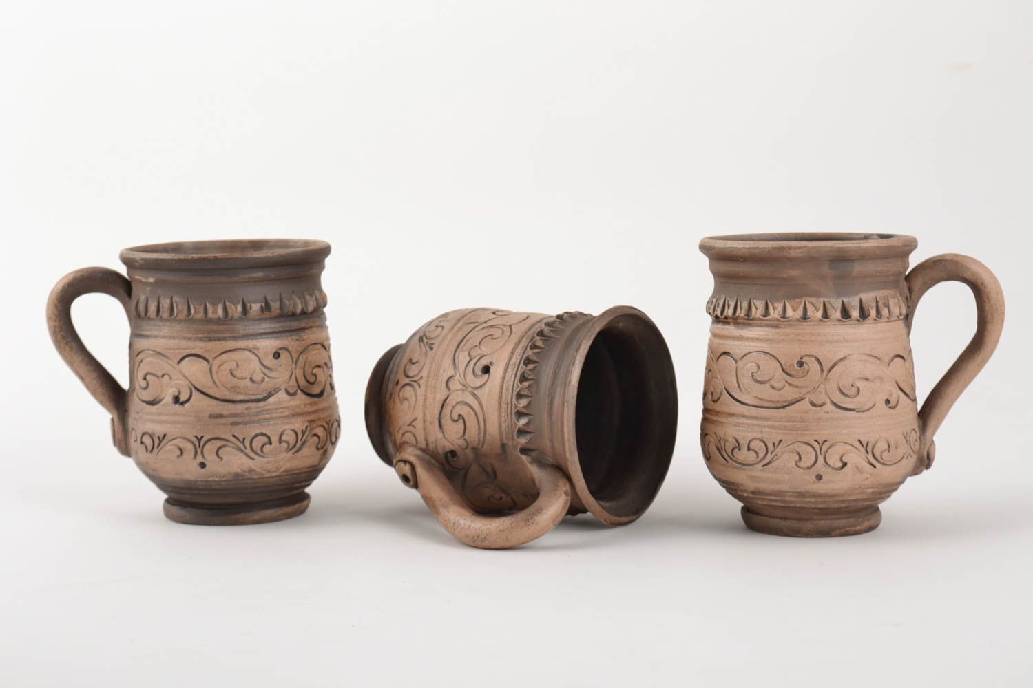 Tasses en céramique faites main poterie originale 3 pièces 25 cl ensemble photo 2
