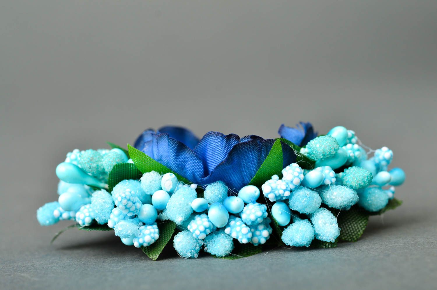 Peineta con flores artesanal azul adorno para el pelo accesorio para peinado foto 5