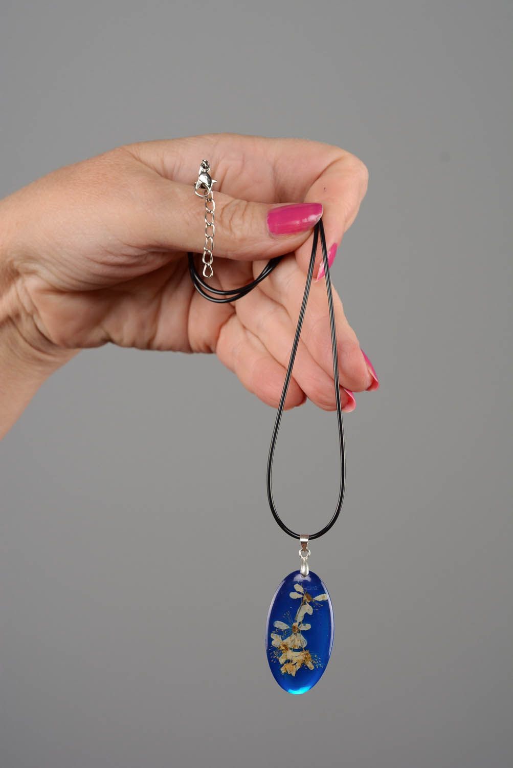 Pendentif fleur Bijou fait main miroir bleu design de créateur Accessoire femme photo 2