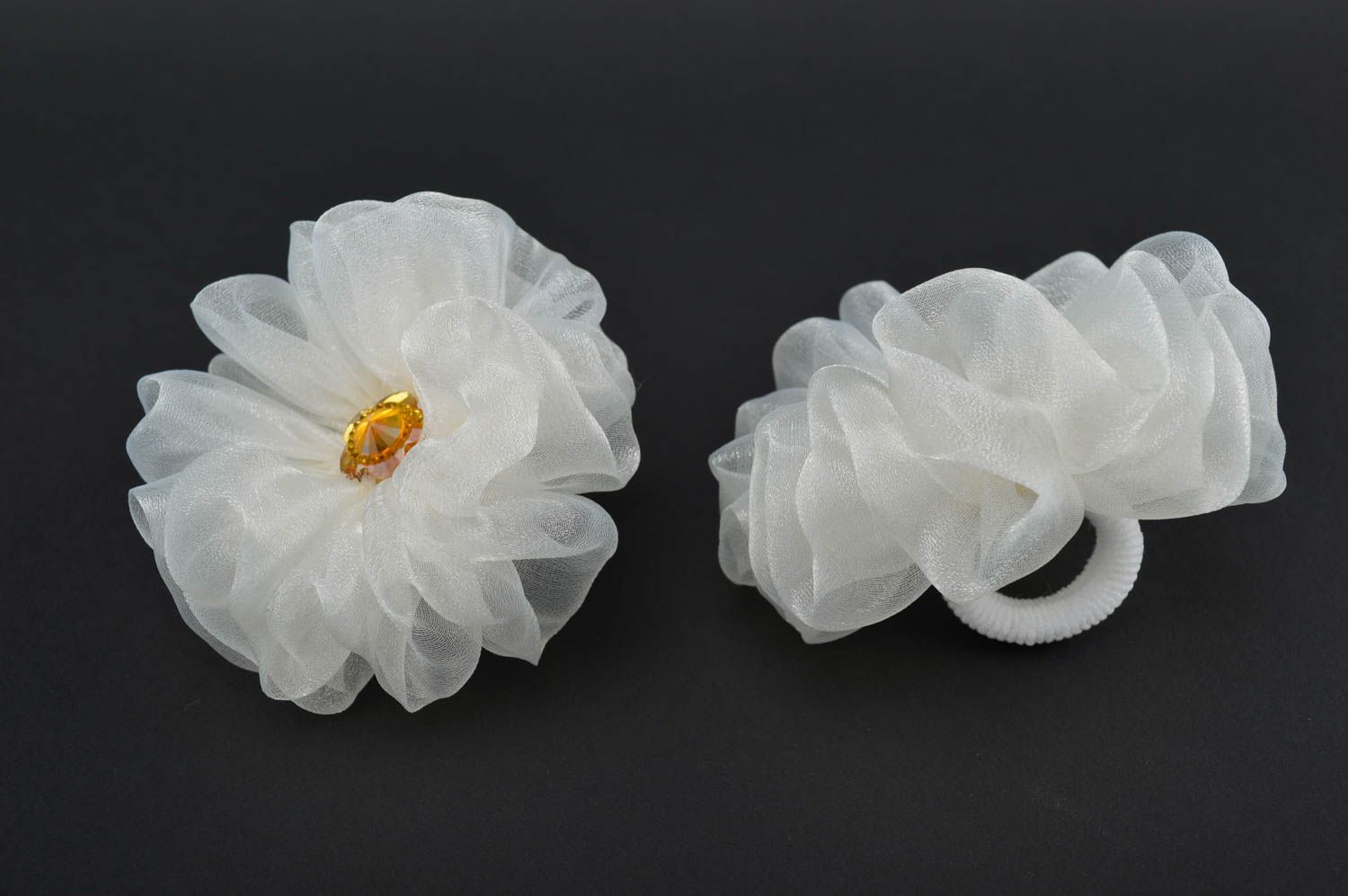 Handmade Blumen Haargummis Accessoires für Haare Kinder Haargummis in Weiß grell foto 3