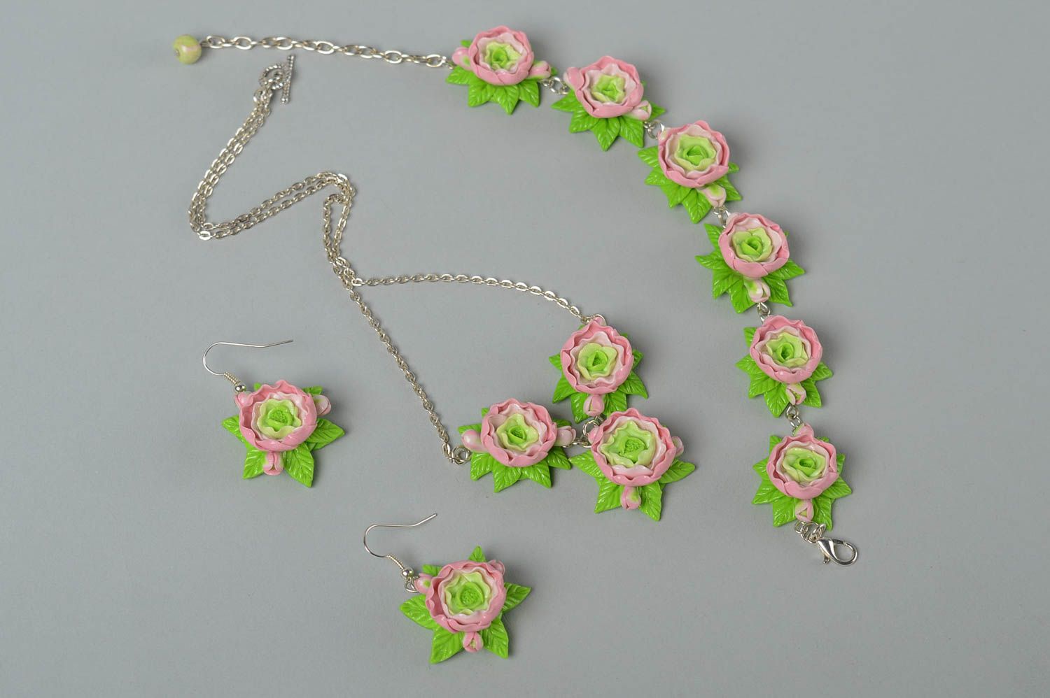 Handmade jewelry set flower necklace wrist bracelet designer earrings gift ideas photo 2