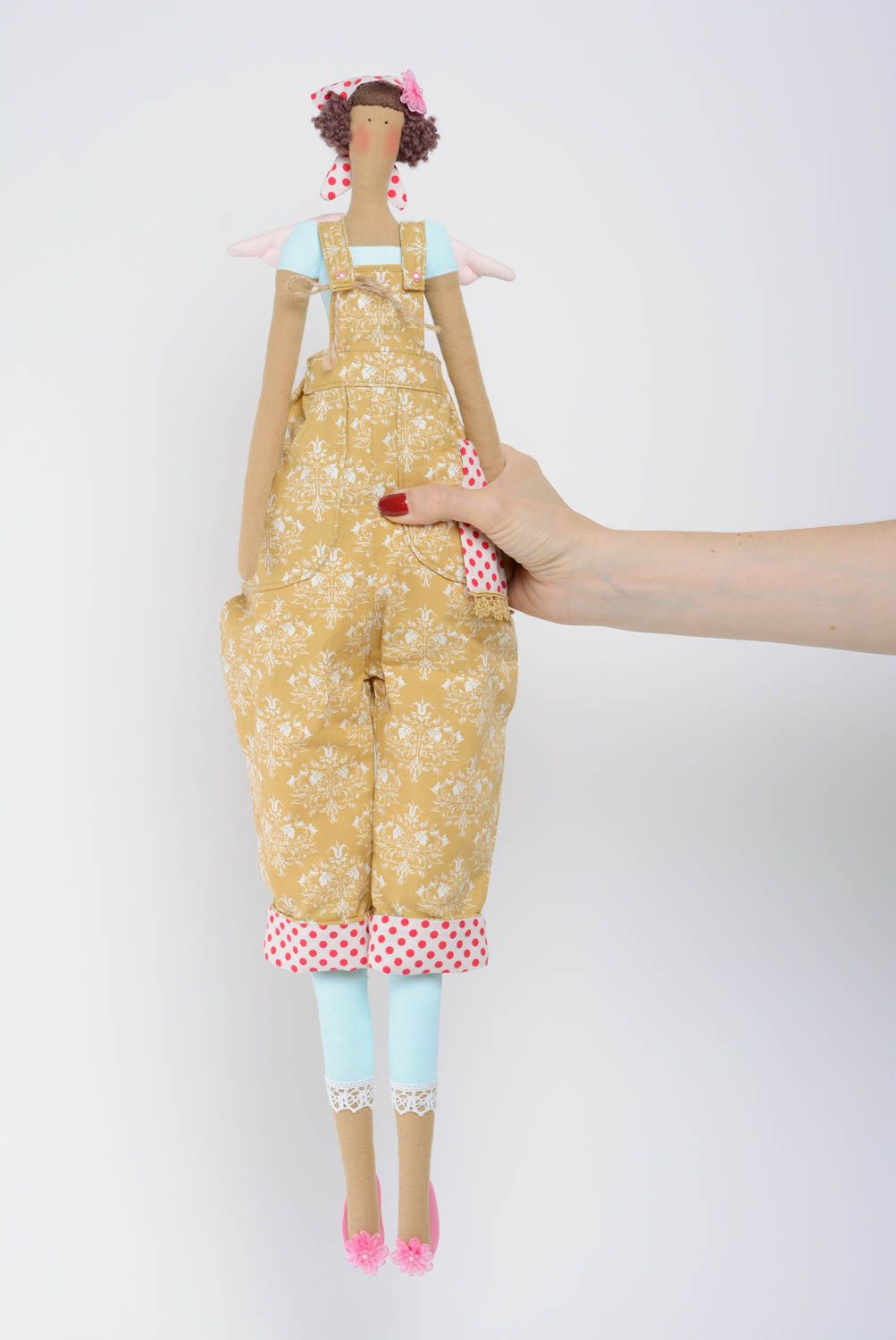 Künstlerisches Kuscheltier Fee aus Leinen und Baumwolle Puppe von Handarbeit foto 5