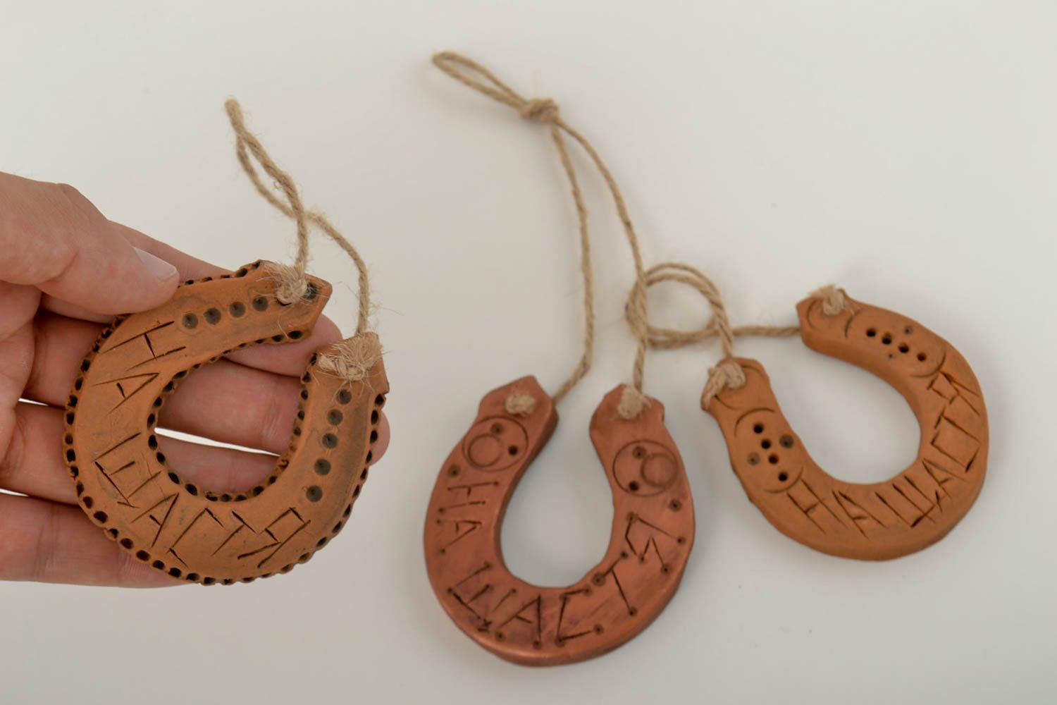 Handmade set of 3 horseshoes unique Slavic charm souvenir interior decoration photo 5