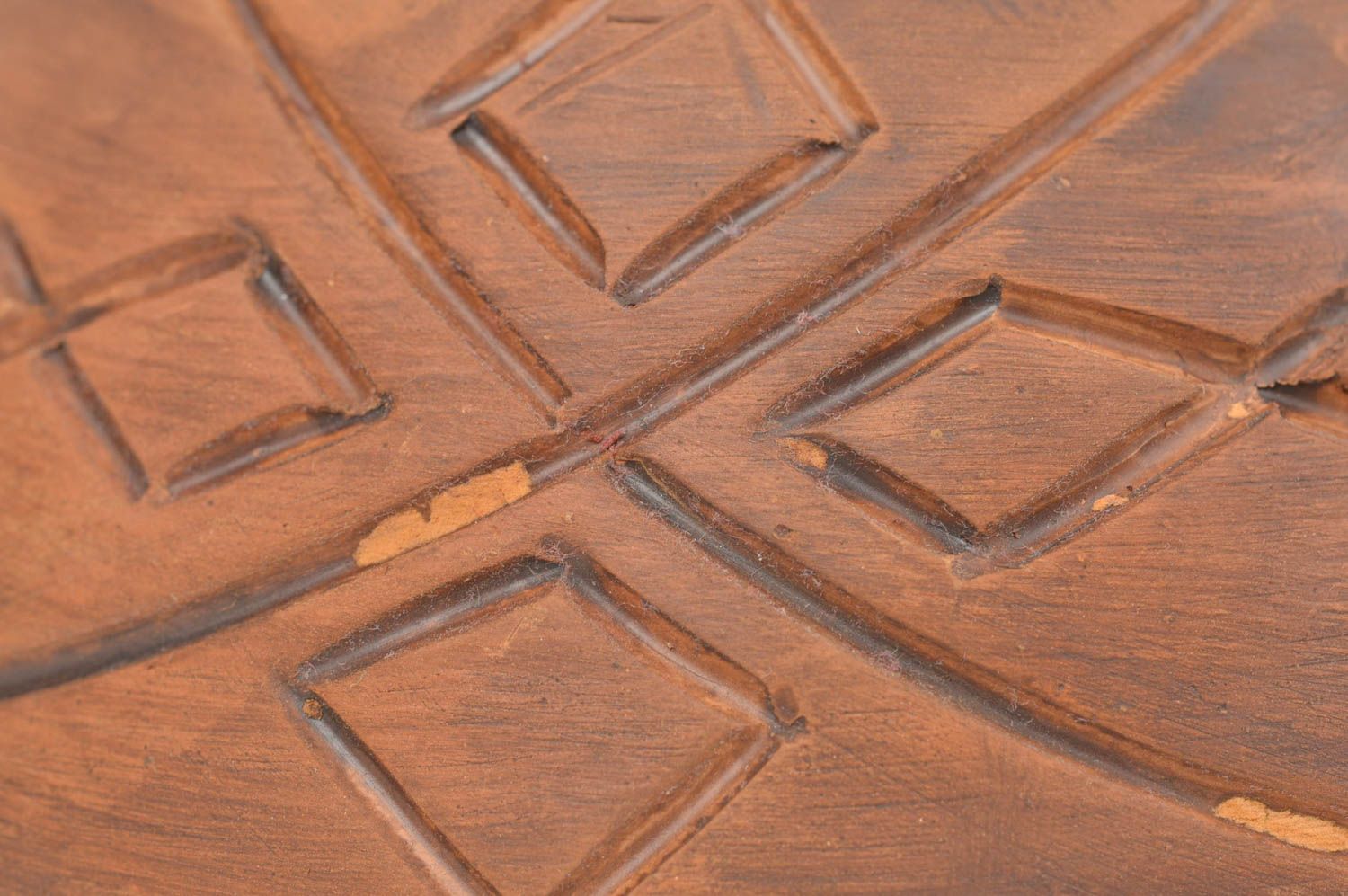 Bol rond creux en argile avec motif en relief marron fait main original photo 5