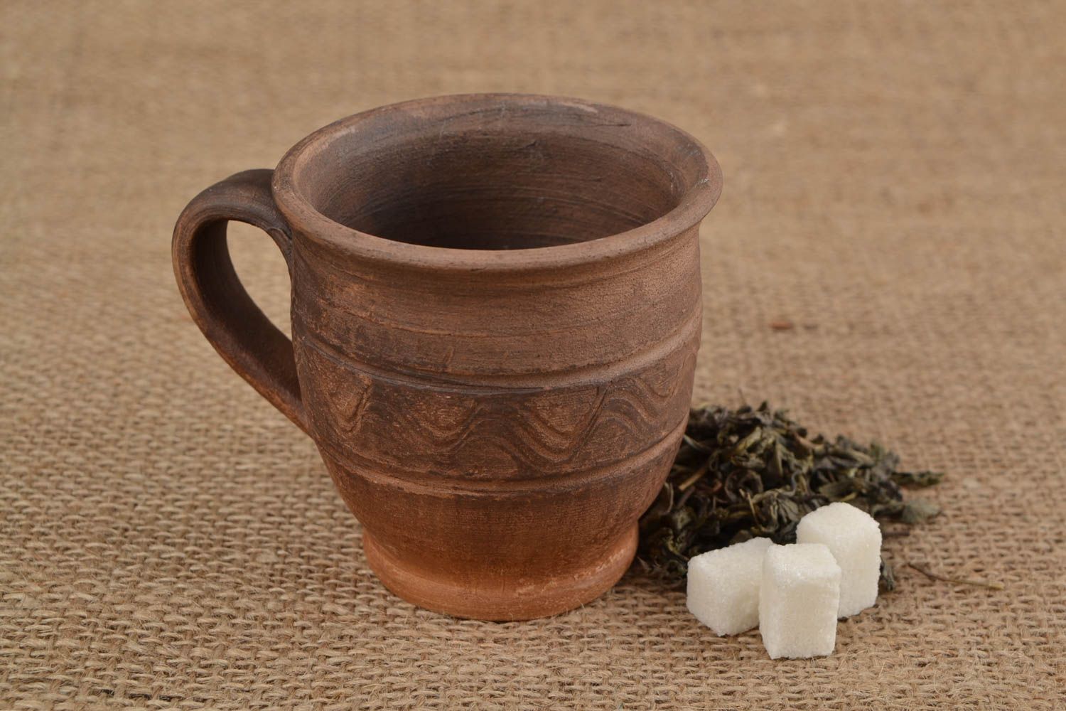 Umweltfreundliche handmade Kaffeetasse aus Keramik Volumen 200 ml braun schön foto 1