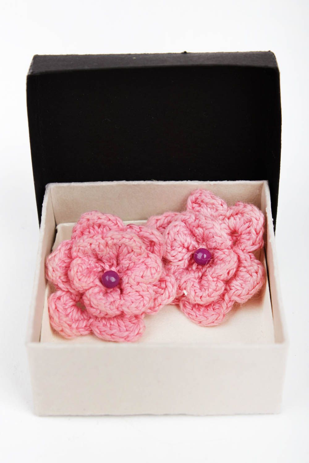 Boucles d'oreilles roses Bijou fait main fleurs au crochet Cadeau femme photo 3