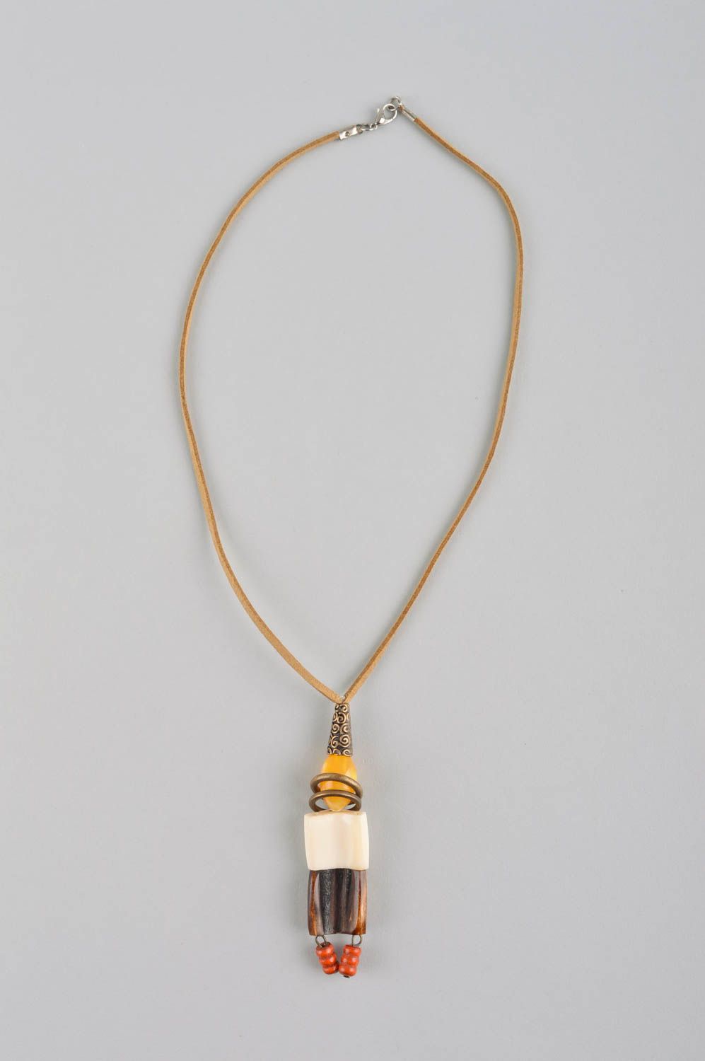 Unusual jewelry wooden pendant handmade women cord pendant fashion accessories photo 2