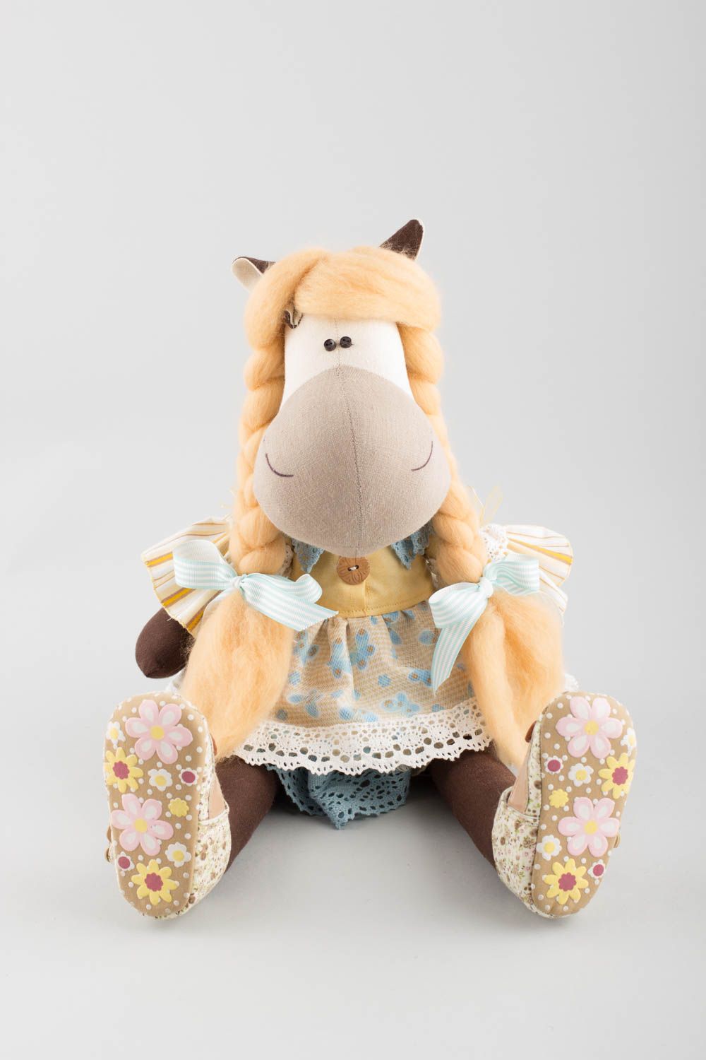 Peluche cheval en tissu lin et coton faite main originale pour enfants photo 4