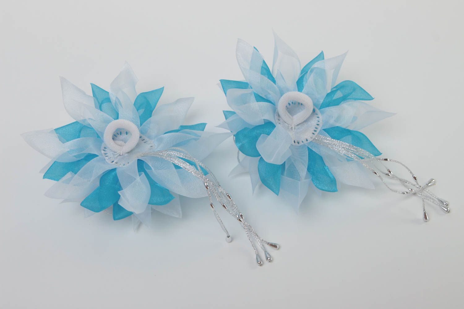Handmade Haargummis mit Blumen Haarschmuck Set Mode Accessoires 2 Stück blau foto 4