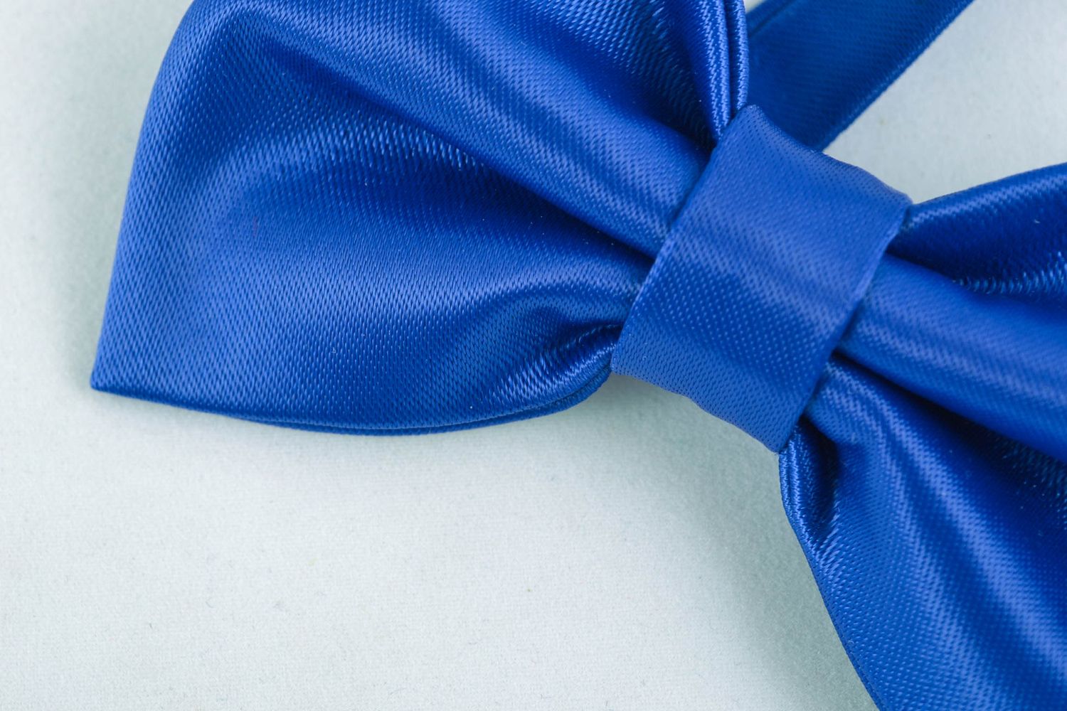 Fabric bow tie of shimmering blue color  photo 3