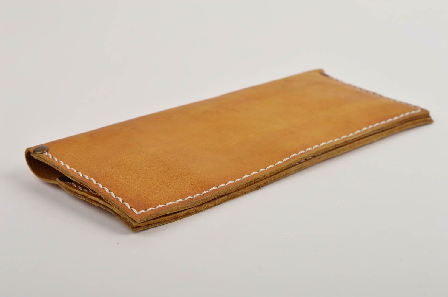 Handmade designer leather purse female yellow wallet unusual stylish accessory photo 3