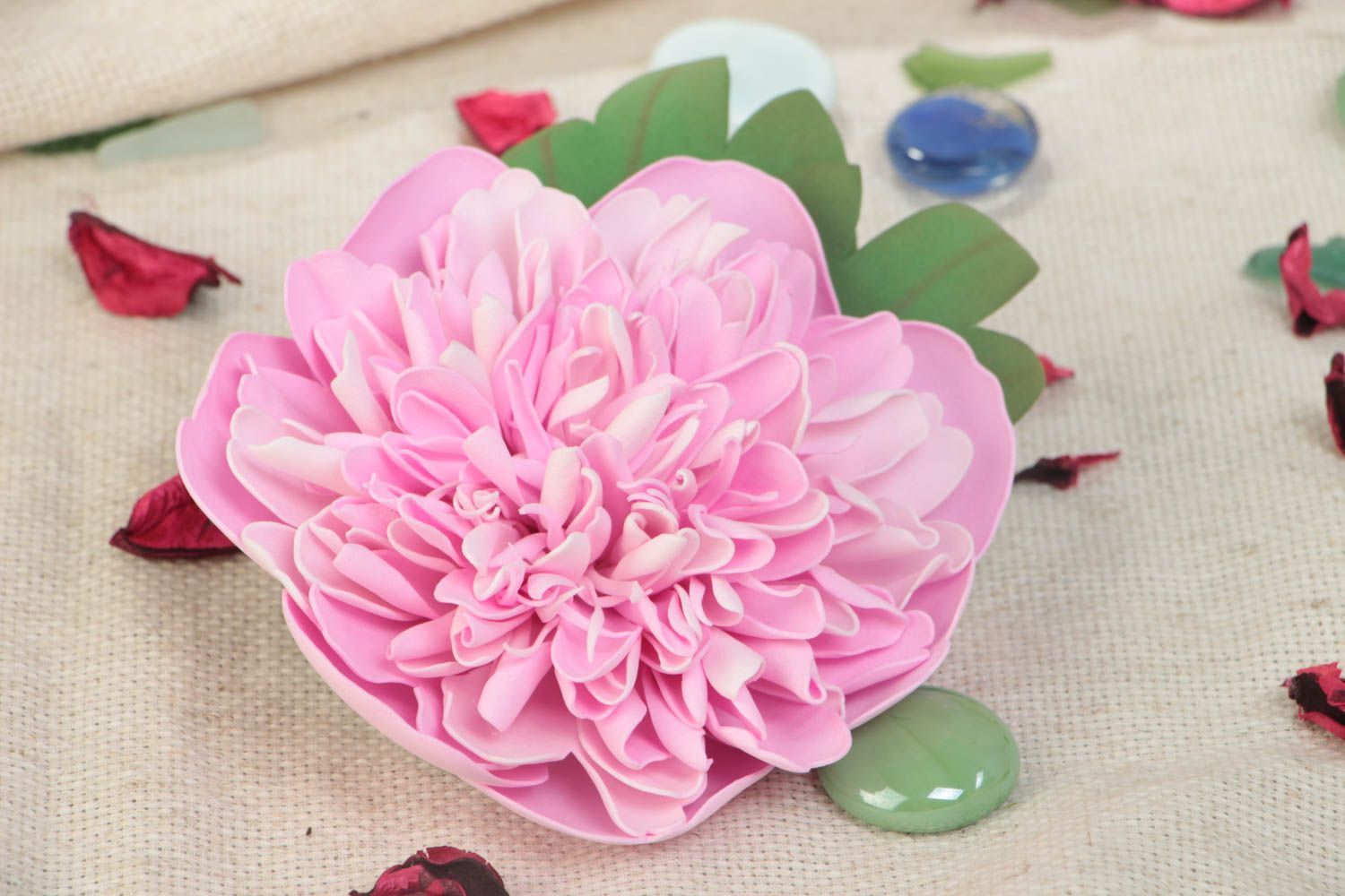 Broche fleur grande belle en foamiran pratique faite main Pivoine rose photo 1