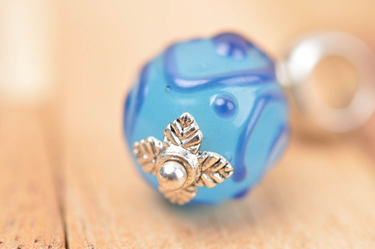 Handmade pendant women necklace glass pendant lampwork pendant blue bead  photo 4