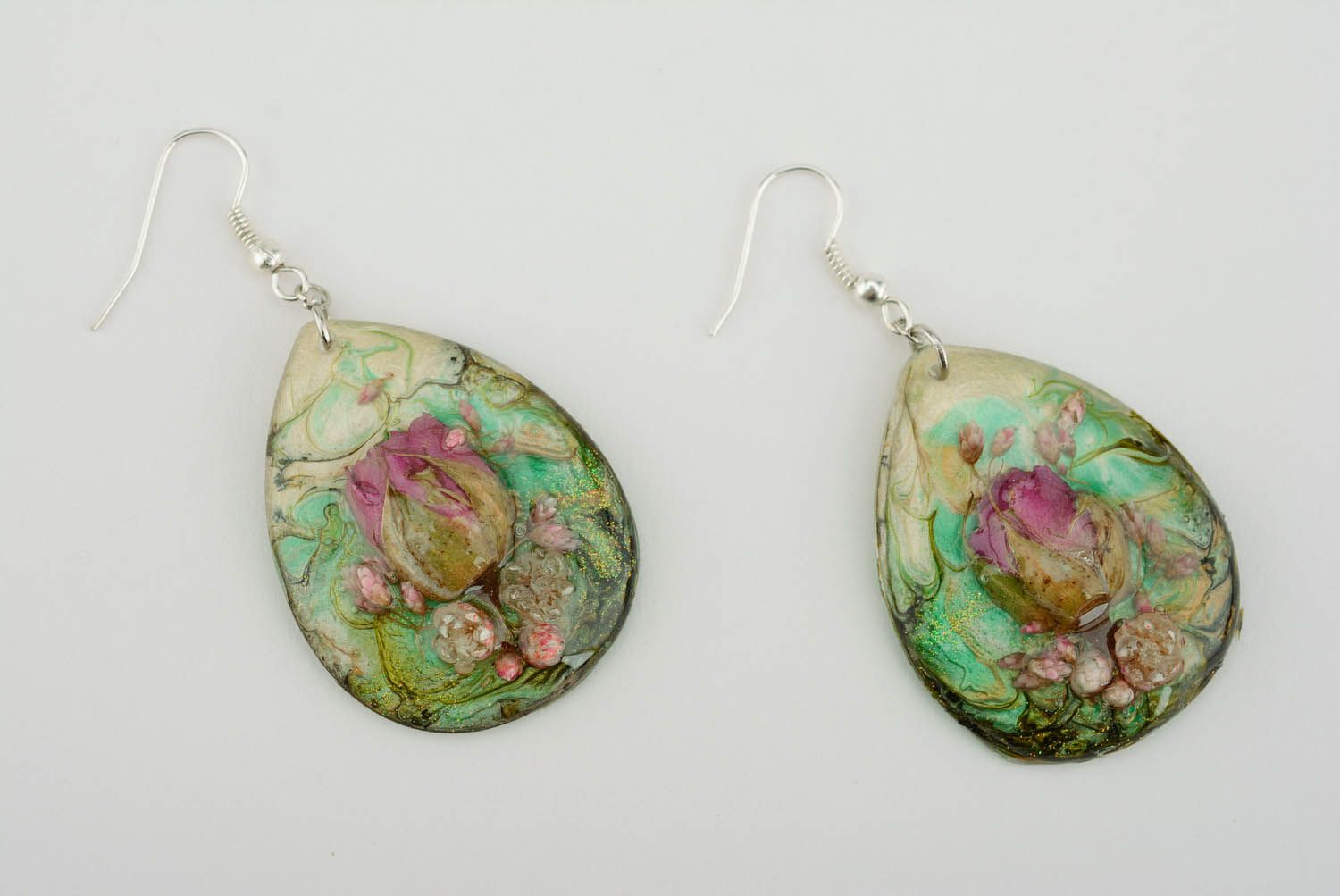 Boucles d'oreilles pendantes avec fleurs séchées Malachite  photo 5