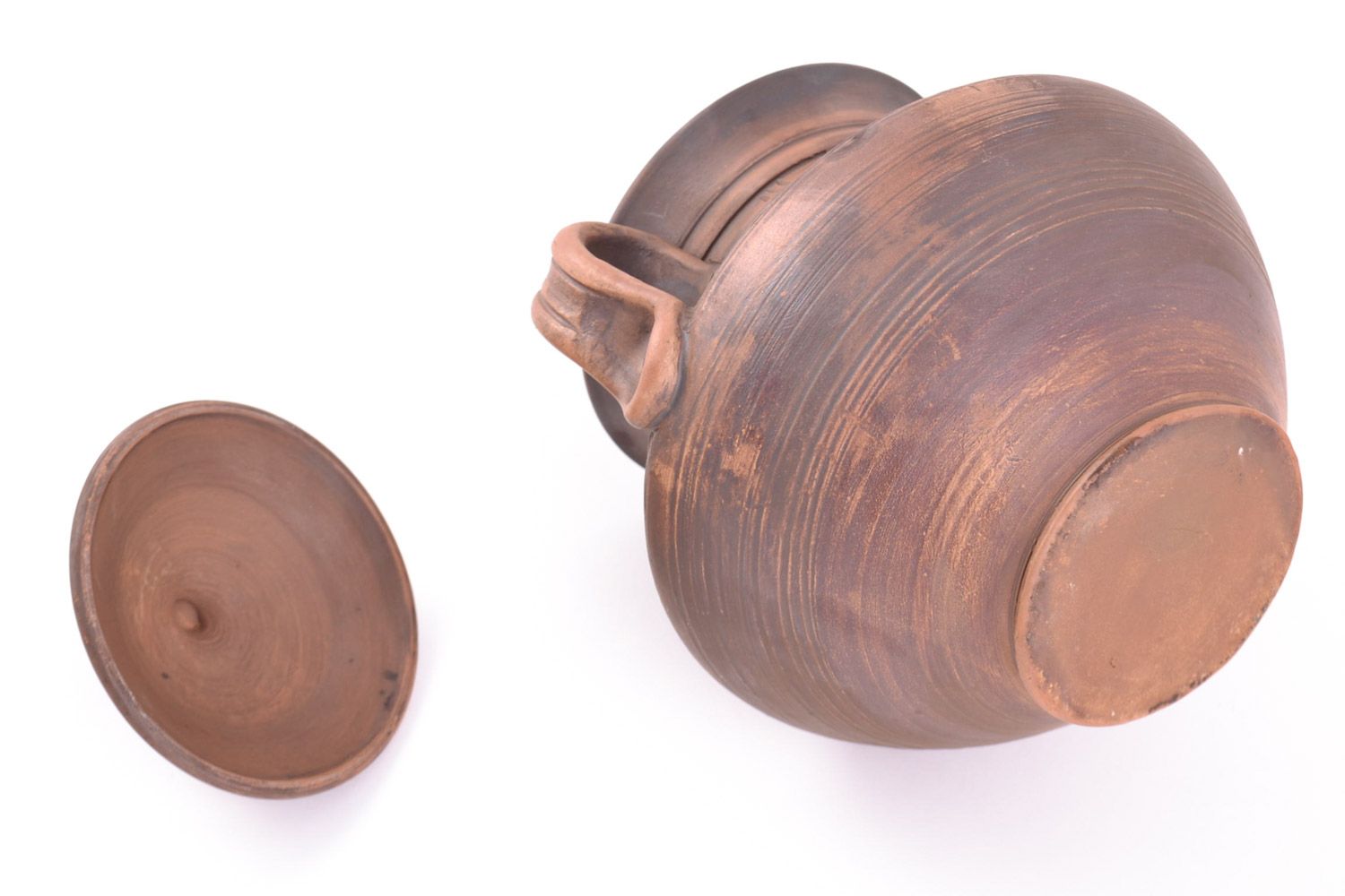 Jarra de cerámica de arcilla con tapa y dos asas original vasija artesanal foto 4
