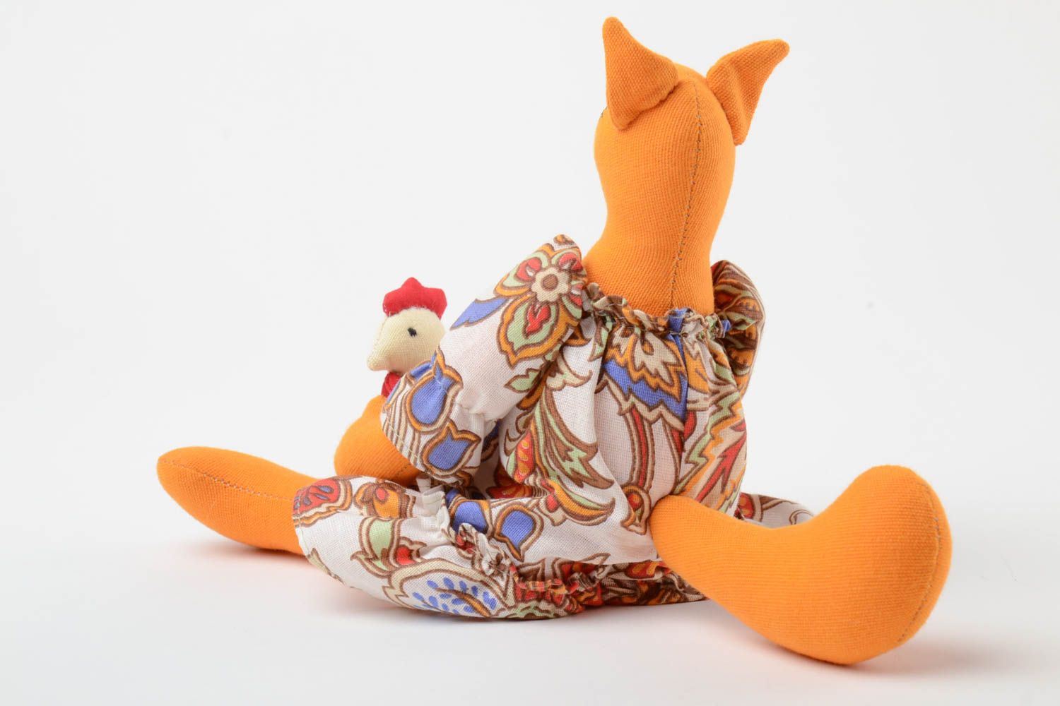 Oranges Designer Spielzeug handgemacht Fuchs aus Naturstoffen Leinen und Kattun  foto 3