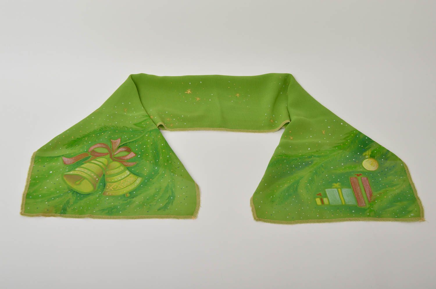 Шарф ручной работы женский шарф легкий шелковый шарф зеленый с колокольчиками фото 4