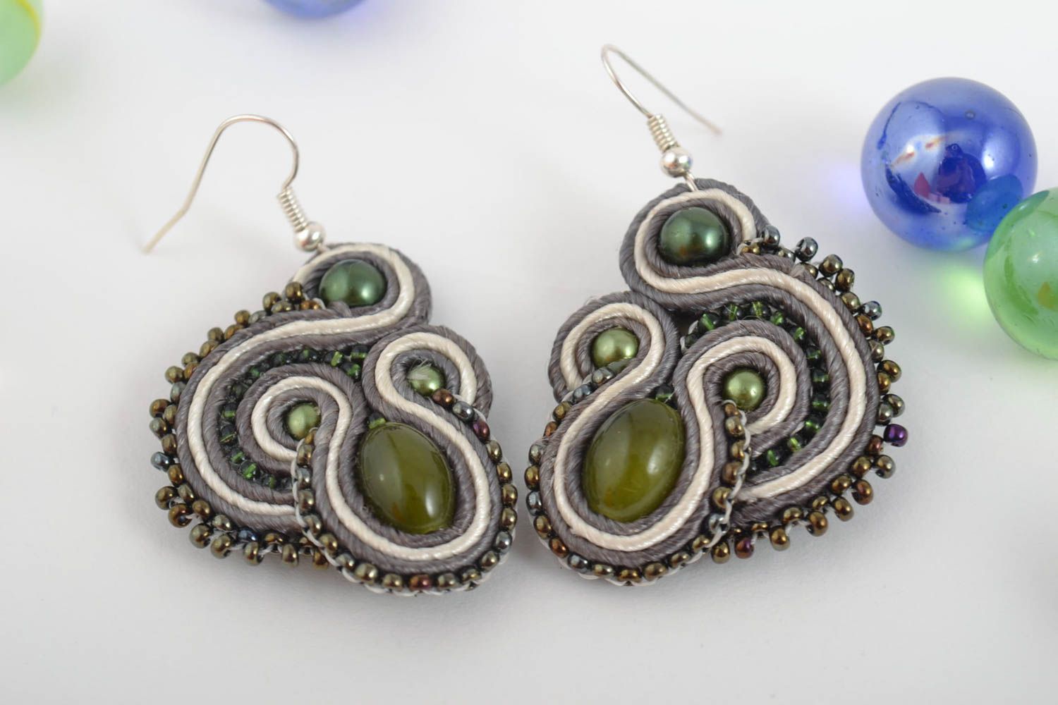 Stylish handmade soutache earrings ebaded earrings designer accessories photo 2