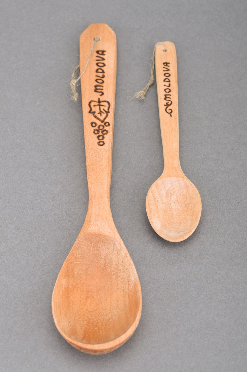 Set of beautiful decorative handmade wooden spoons with pyrography 2 items photo 2