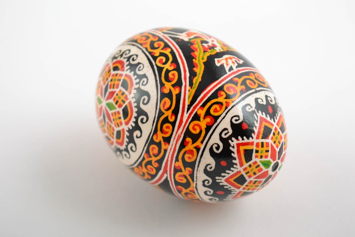 Handmade decorative pysanka Easter egg painted with acrylics Deer and Bird photo 3