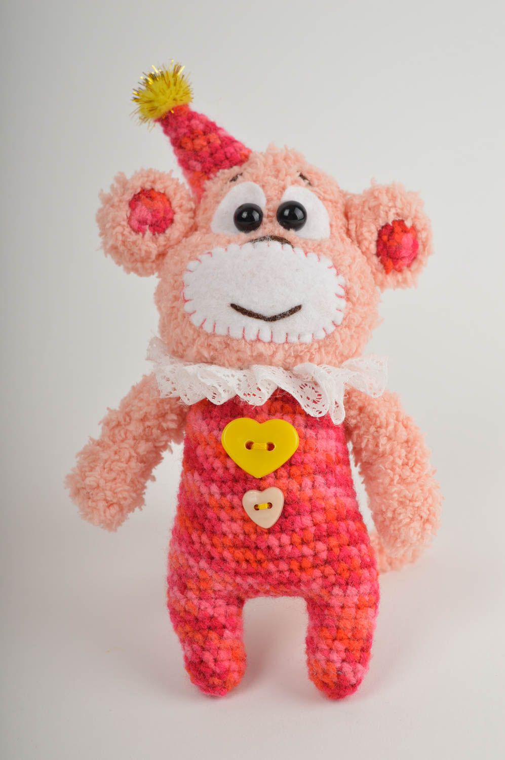 Jouet singe rose Peluche faite main en costume de fête Cadeau pour enfant photo 2