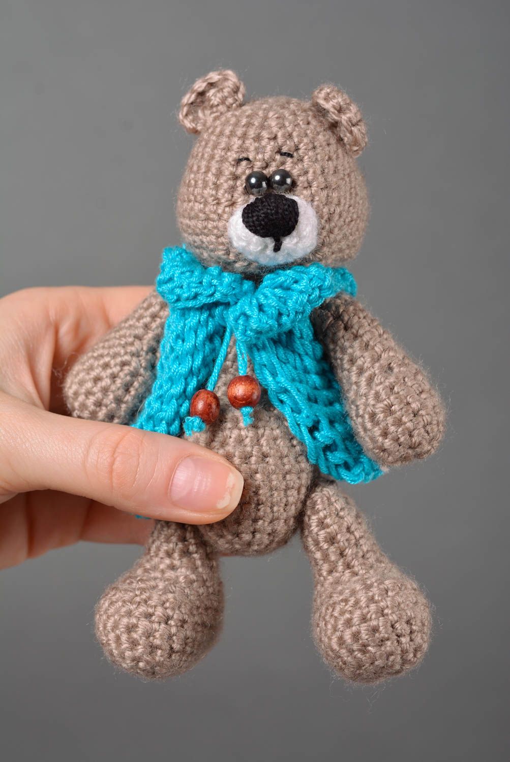 Jouet Ours tricoté fait main en fils de coton avec écharpe Cadeau pour enfant photo 3
