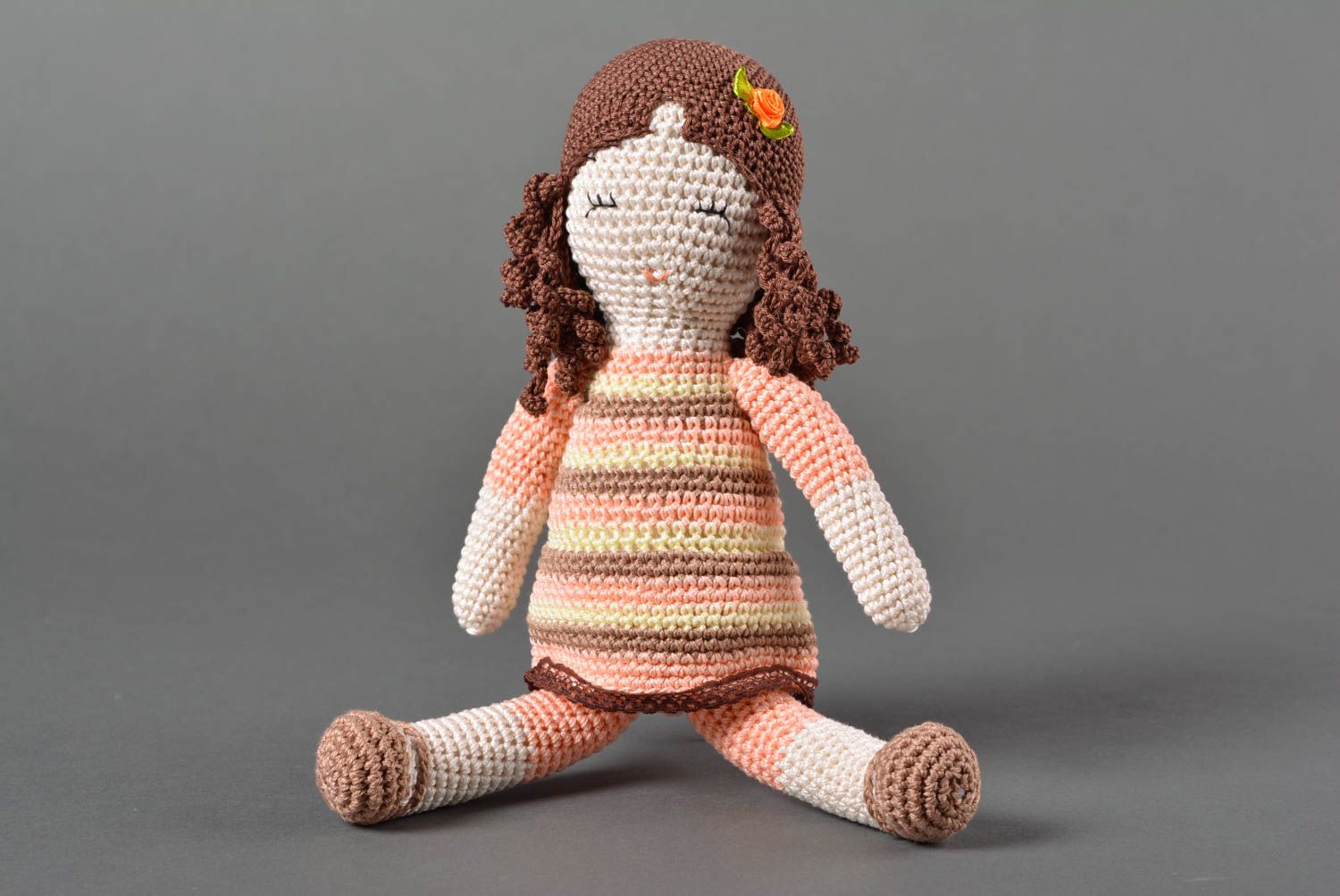Grande poupée Jouet tricot fait main en coton au crochet Cadeau enfant photo 1