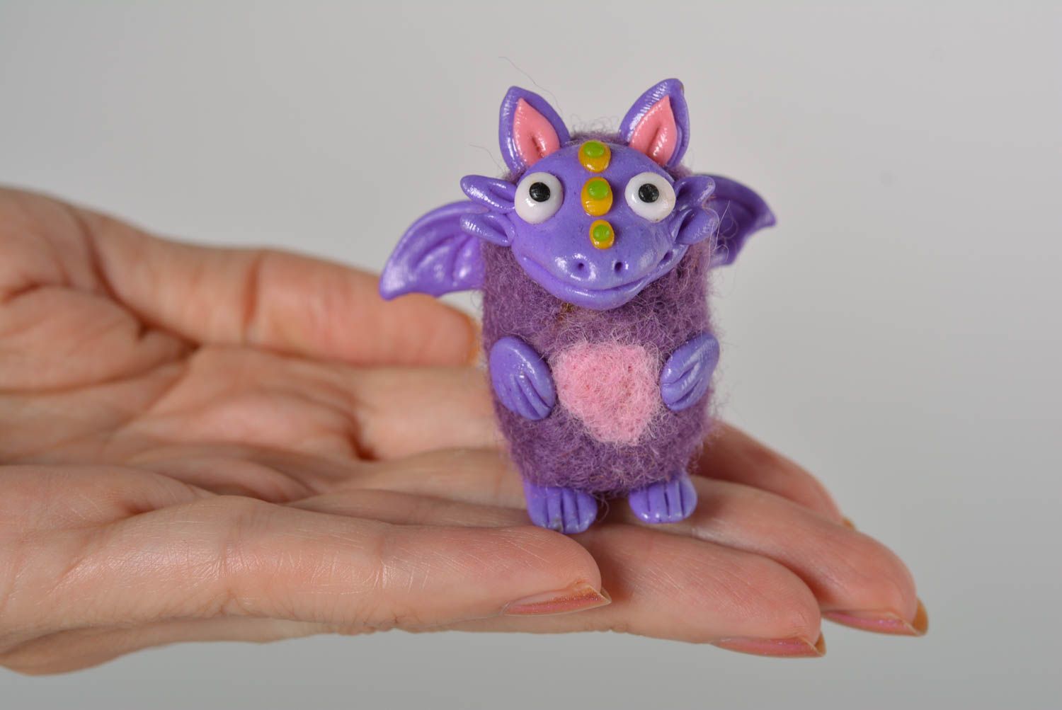 Handmade soft toy unusual interior toy lilac dragon figurine home decor photo 4