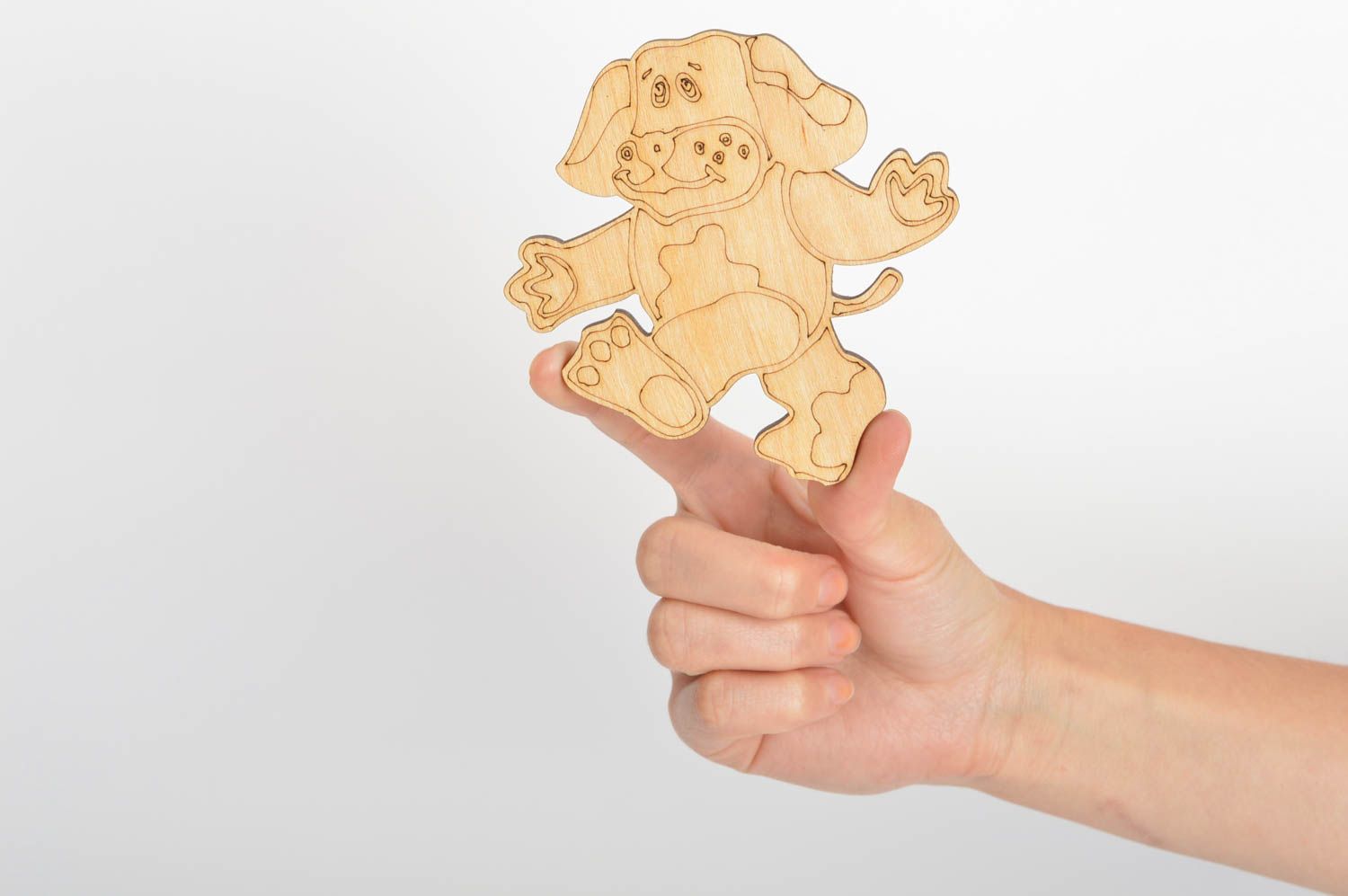 Sujet à décorer en bois brut fait main figurine chien plate pour serviettage photo 5