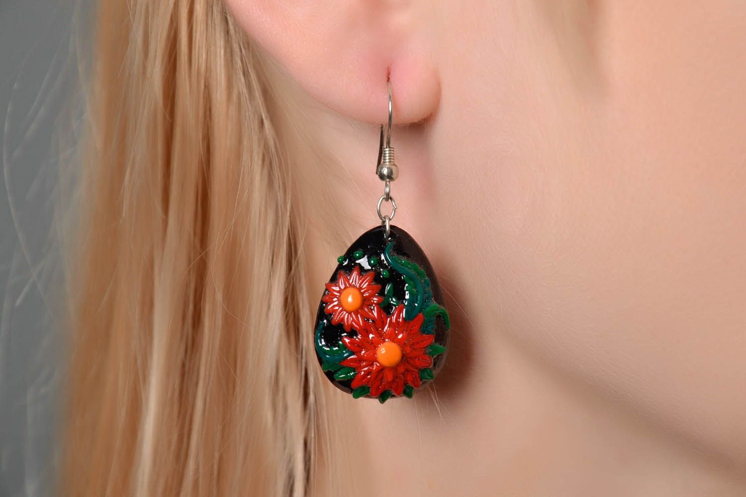 Pendant earrings made of polymer clay photo 4