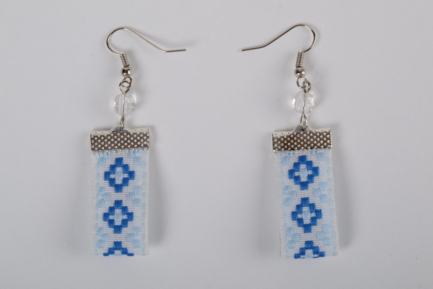Handmade textile bright earrings with ethnic style ornament photo 4