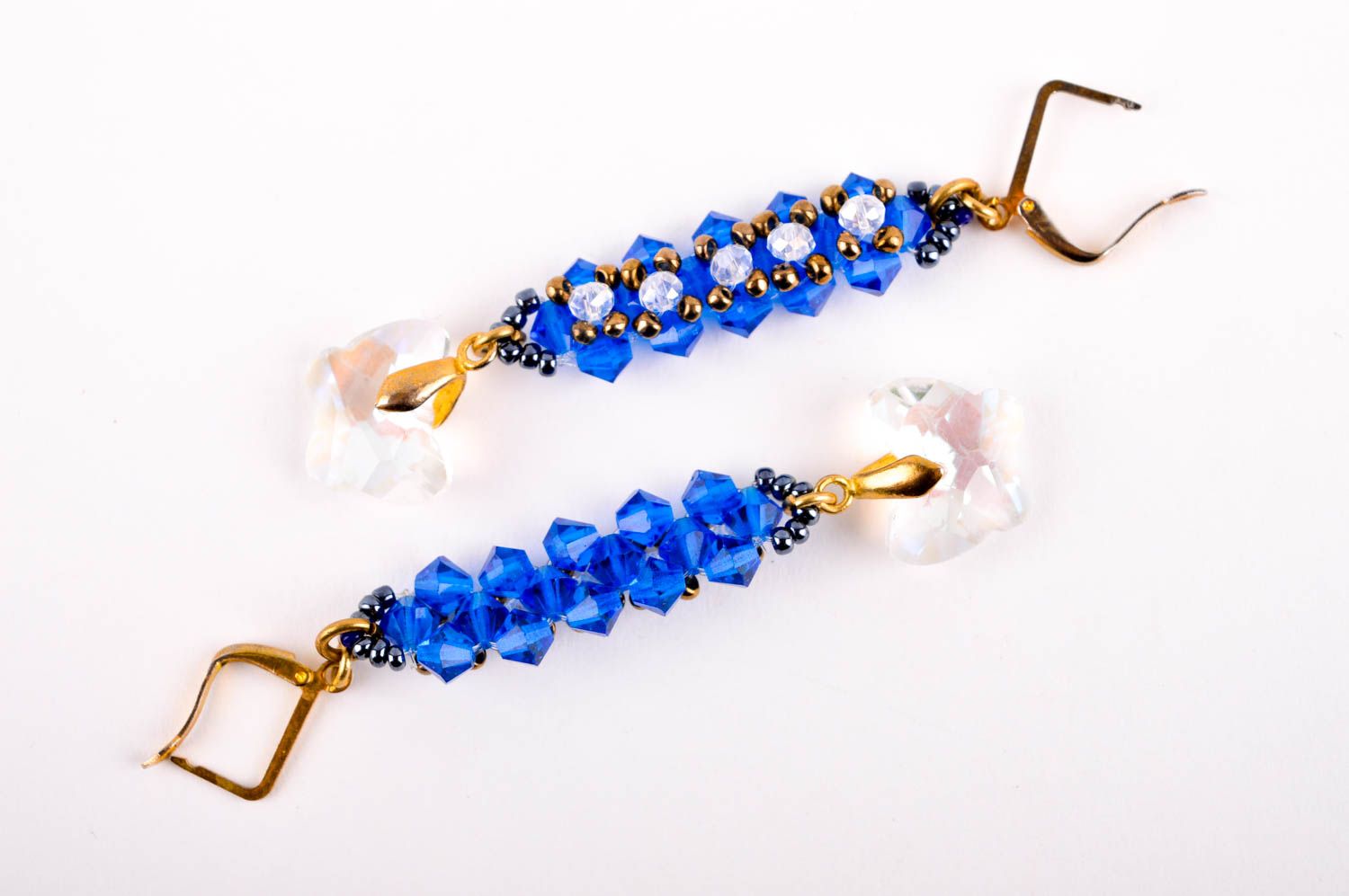 Kristall Schmuck handgemachte Ohrringe in Blau Juwelier Modeschmuck lang schön foto 5