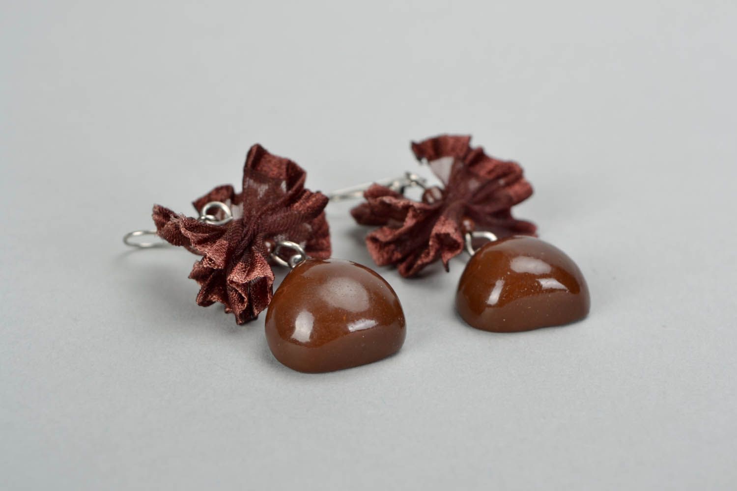 Polymer clay earrings Hazelnut in Chocolate photo 3