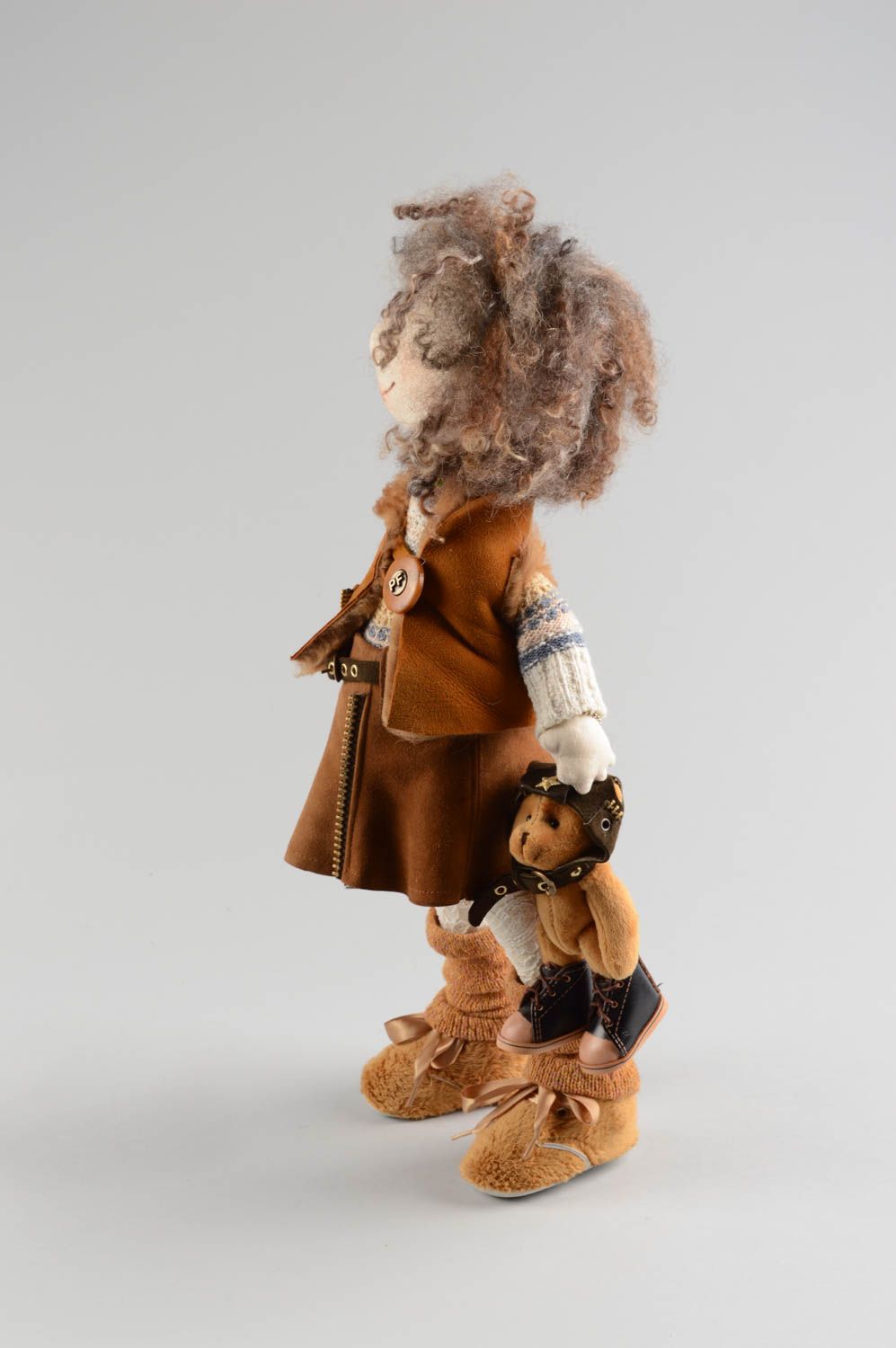 Künstlerische Textil Puppe Junge aus Leinen handmade Spielzeug Pilot  foto 3