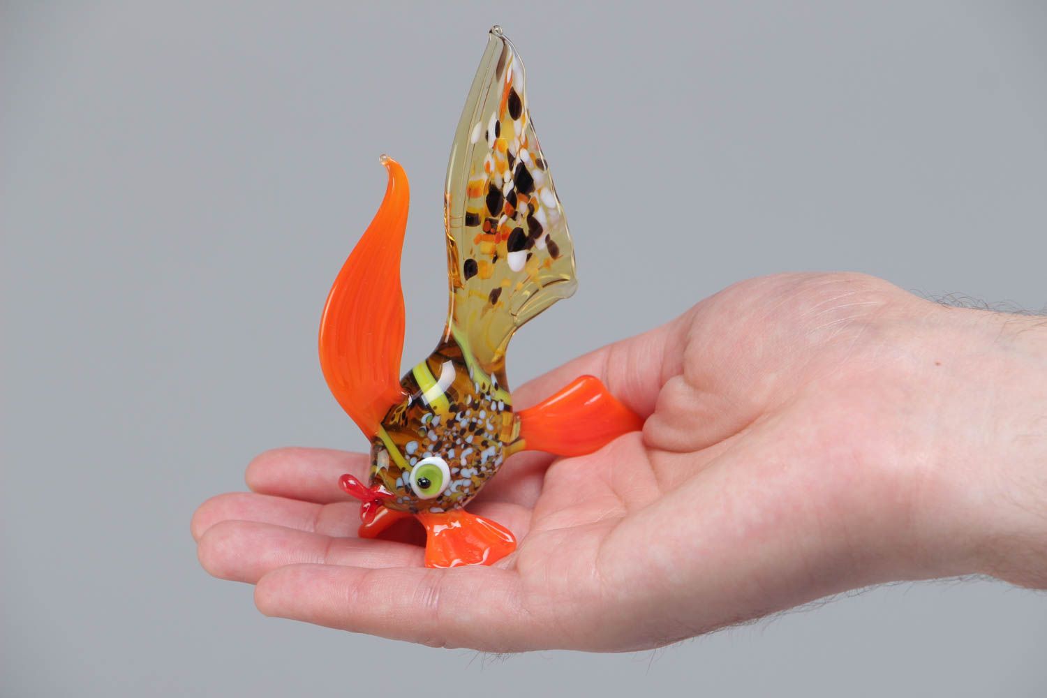 Фигурка из стекла лэмпворк рыбка золотая ручной работы красивая на подарок фото 5