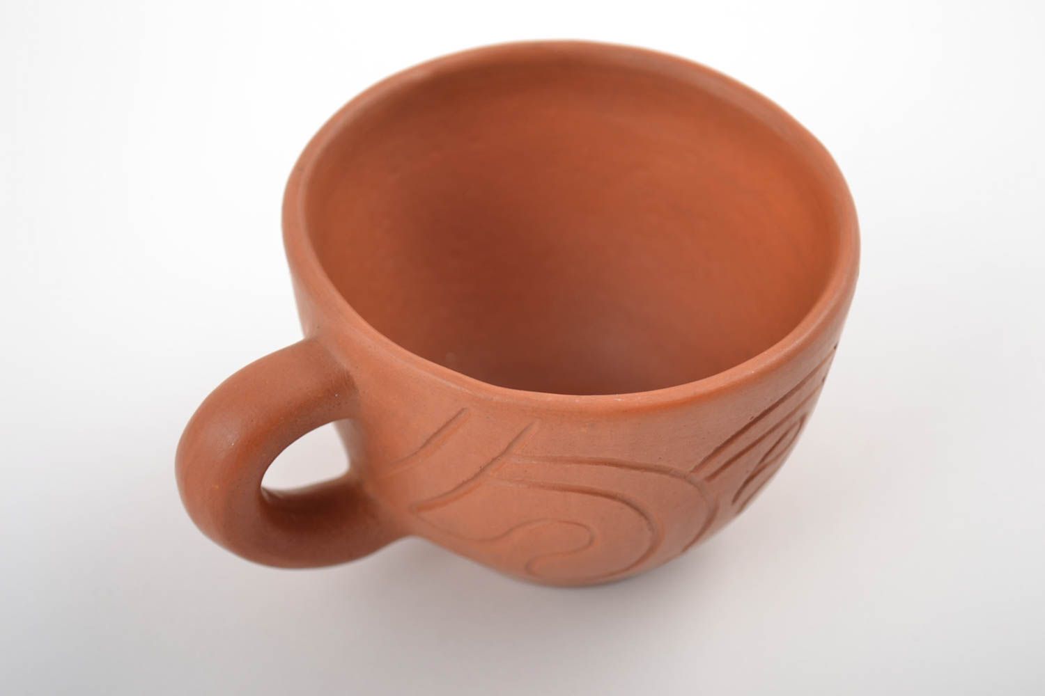 Clay cup Mexico terracotta color 3 oz with handle photo 3