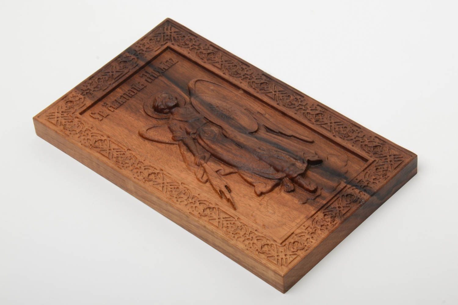 Icône sculptée en bois avec fixation métallique faite main Archange saint Michel photo 2