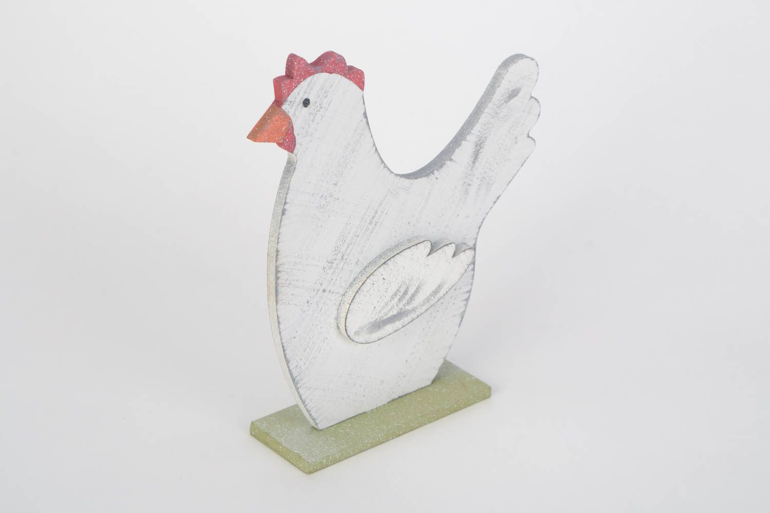 Handmade large wooden toy of white chicken for interior decoration photo 3