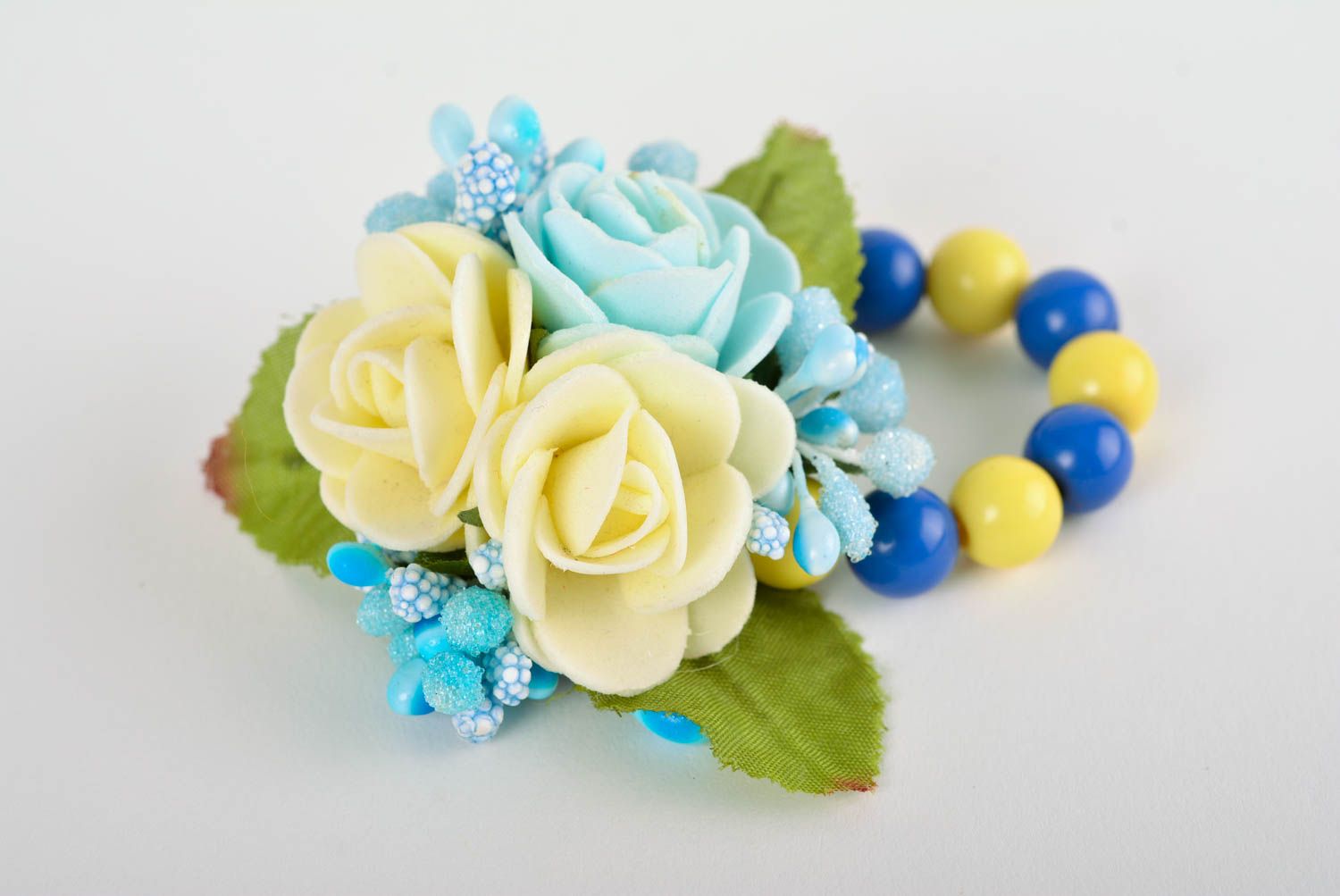 Handmade flower tender bracelet elegant stylish bracelet blue accessory photo 1