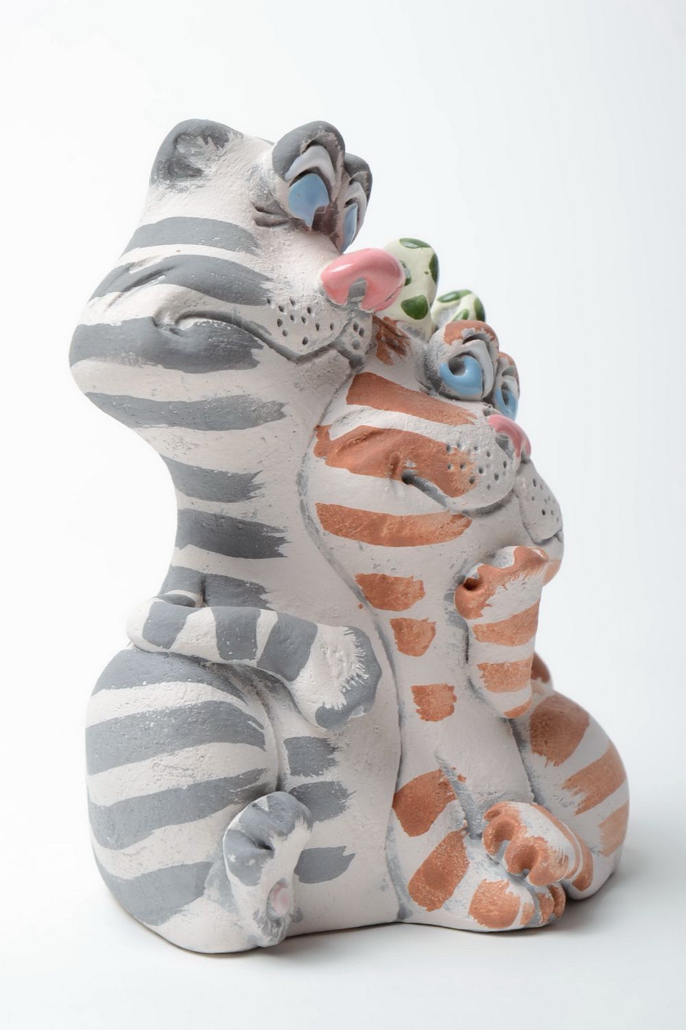 Tirelire céramique chats faite main en demi-porcelaine peinte originale photo 5