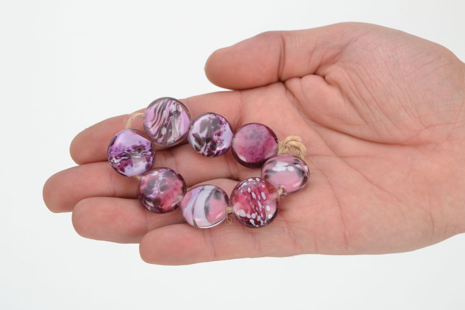 Handmade violet glass beads photo 2