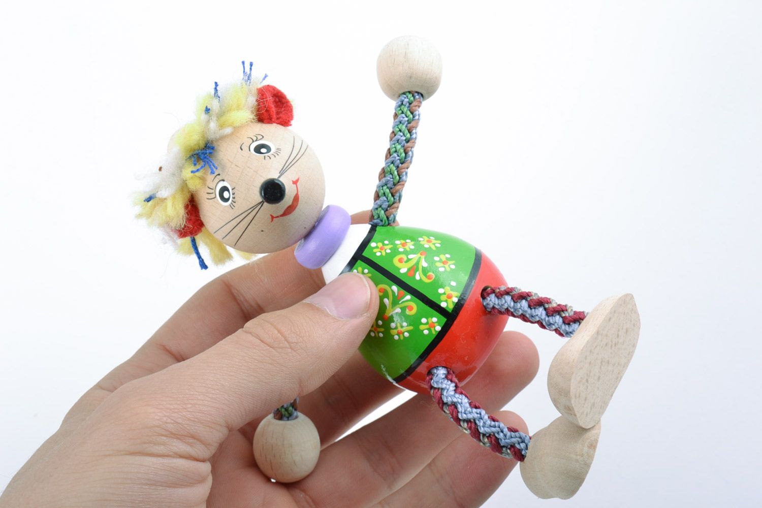 Handmade funny colorful painted wooden toy mouse for children and interior photo 2