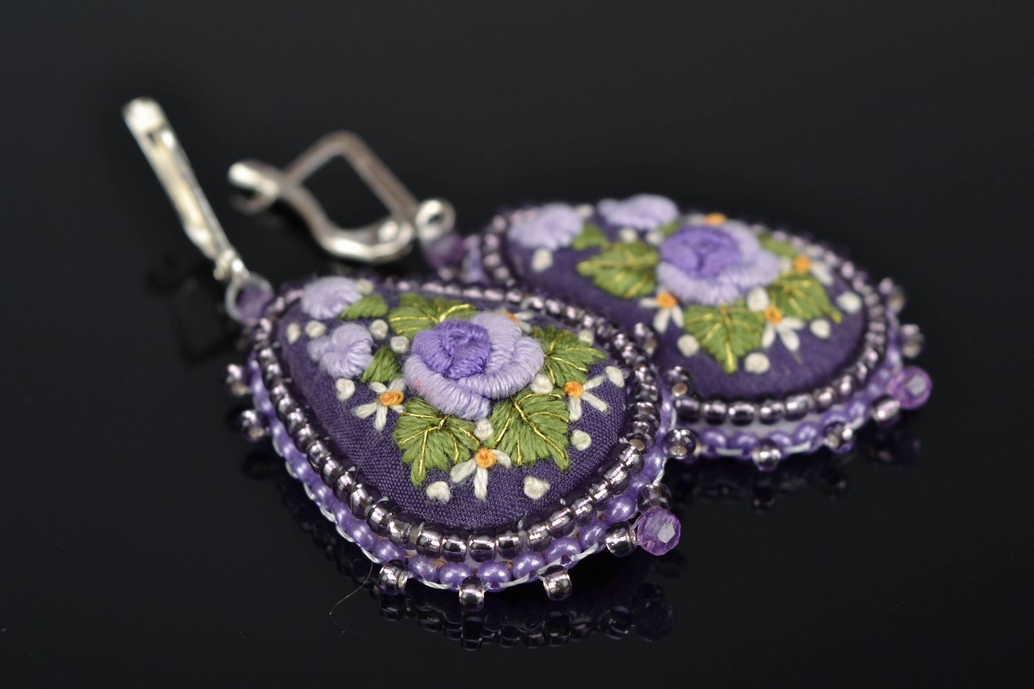 Drop earrings with embroidery photo 1